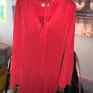 Red Long Sleeve Dress with Grommet Detail